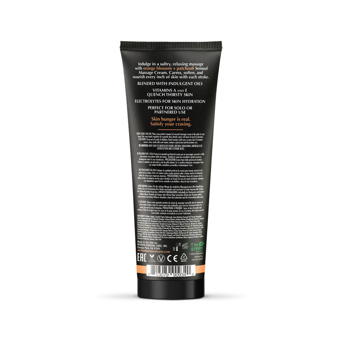 Wicked Orange Blossom + Patchouli Massage Cream, 4 oz - WS-90934