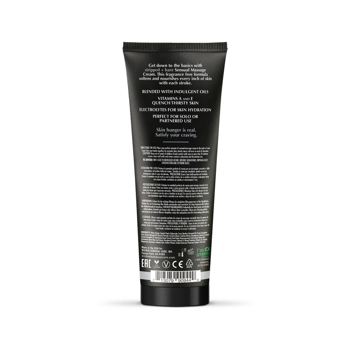 Wicked Stripped + Bare Fragrance-Free Massage Cream, 4 oz - WS-90944