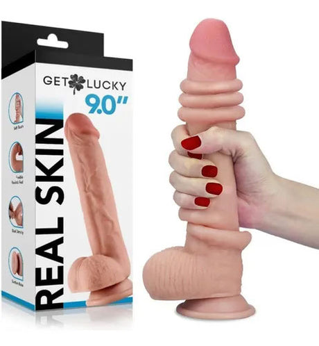 Get Lucky Real Skin 9" Dual Layer Dildo Beige