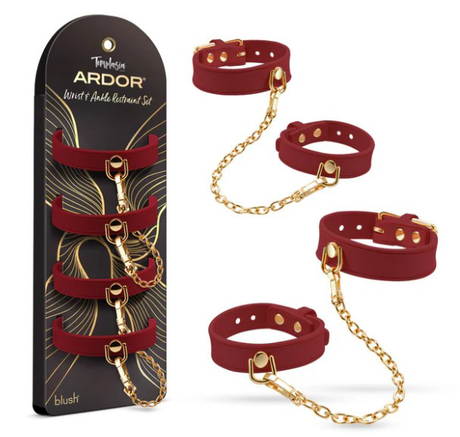 Blush Ardor Wrist & Ankle Restraints — Red, Puria Silicone - BL-55528