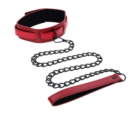 Sportsheets eX's and Oh's Collar & Leash — Red Faux Leather - SS09982