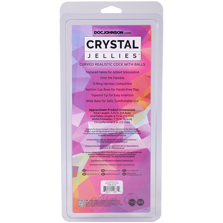 Doc Johnson Crystal Jellies Curved Realistic Dildo With Balls — 7 Inch Clear - DJ0288-34-CD