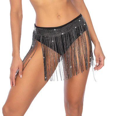 Mapale Rhinestone Fringe Belt — One Size, Black - GE-1138BKOS