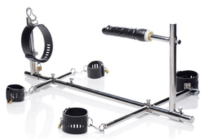 XR Brands Metal Stockade Restraint with Realistic Black Dildo - MS-AE970