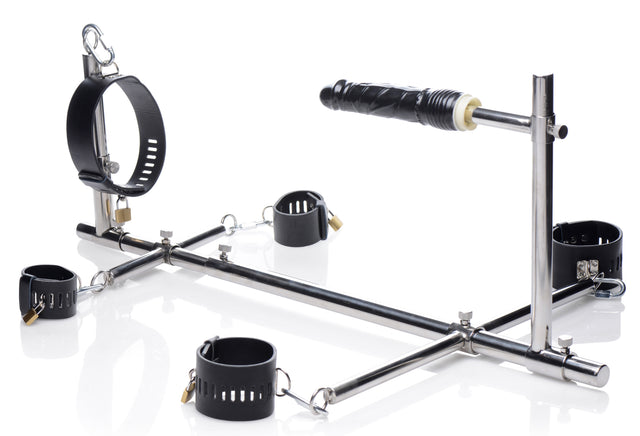 XR Brands Metal Stockade Restraint with Realistic Black Dildo - MS-AE970