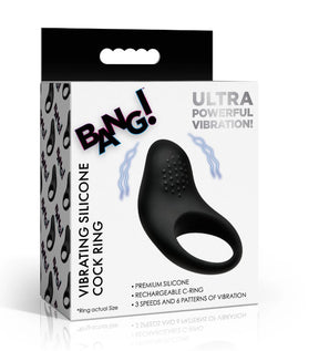 XR Brands Vibrating Silicone Cock Ring — Black, USB Rechargeable - BNG-AH884