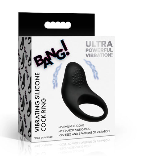 XR Brands Vibrating Silicone Cock Ring — Black, USB Rechargeable - BNG-AH884