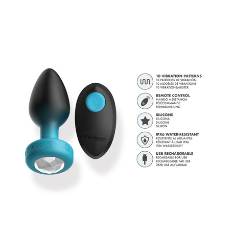Viben Eluxe Vibrating Anal Plug — Medium Blue Ombre, Clear Gem & Remote - VB-CC9157
