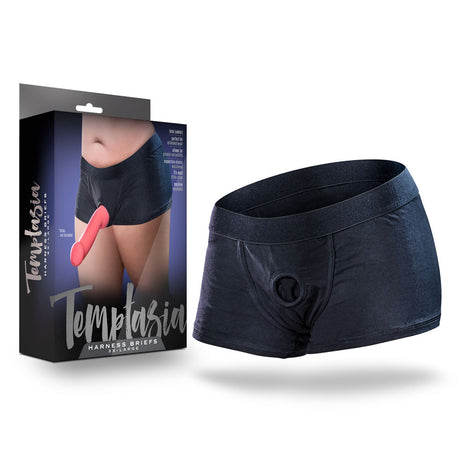 Blush Temptasia Harness Briefs with O-Ring & Inner Pockets — 3XL Black - BL-87635