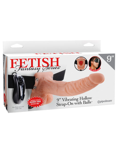 Pipedream 9 Inch Vibrating Hollow Strap-On with Balls — Flesh - PD3377-21