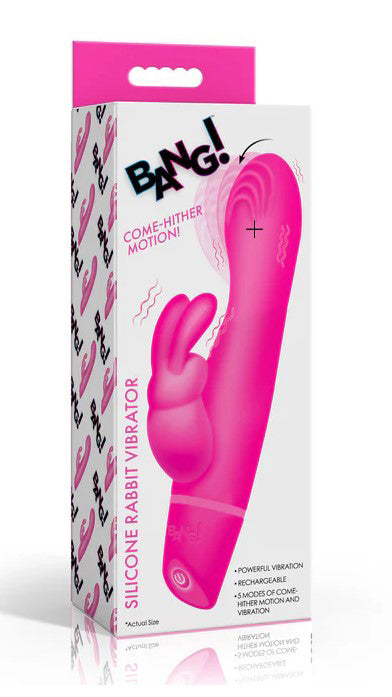 XR Brands Come Hither Silicone Rabbit Vibrator, Pink - BNG-AH793