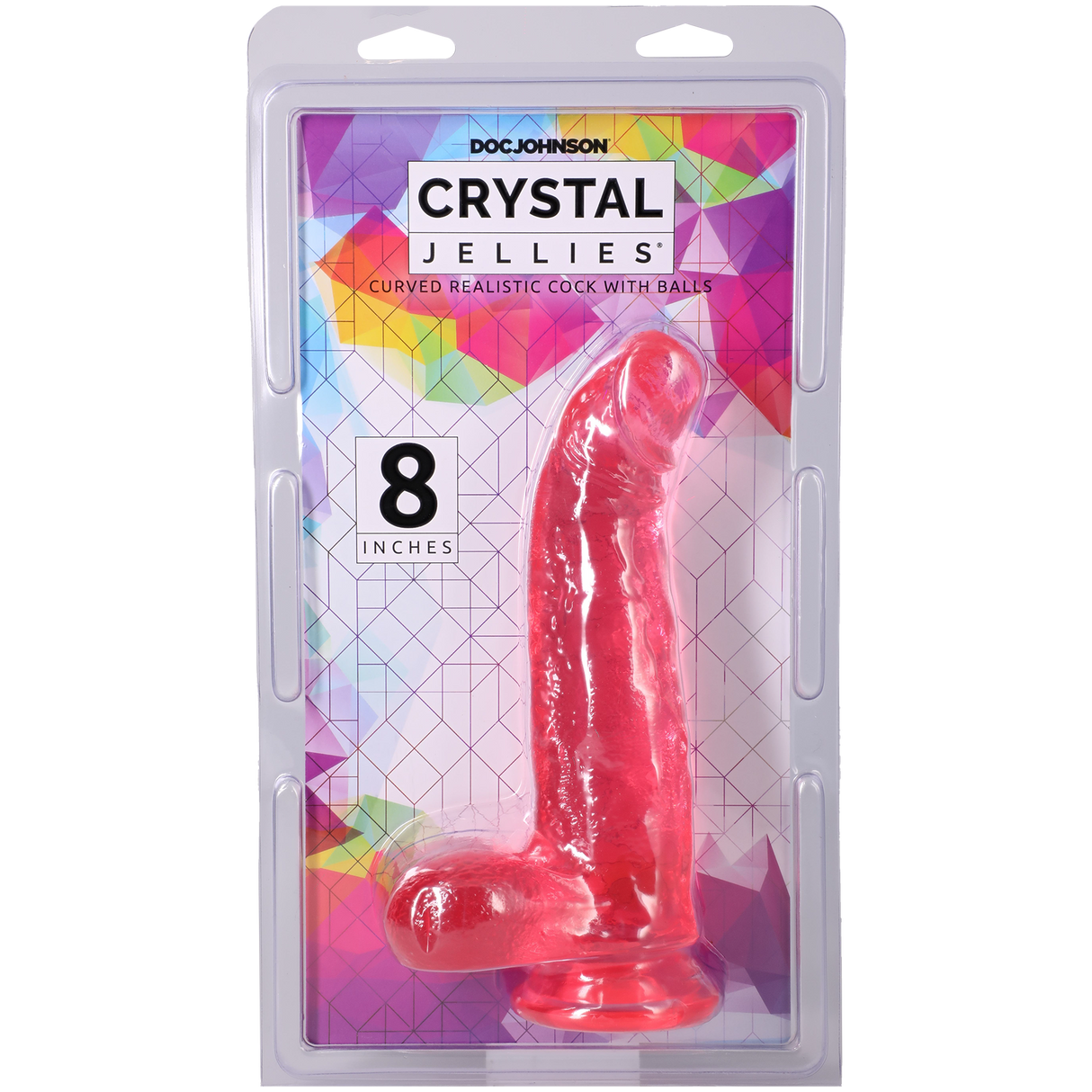 Doc Johnson Crystal Jellies Curved Realistic Dildo with Balls, 8 Inch, Pink - DJ0288-39-CD