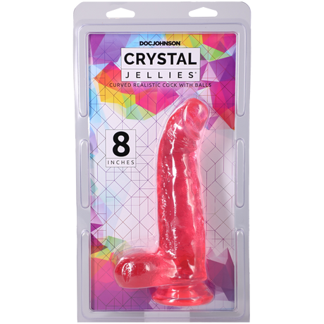 Doc Johnson Crystal Jellies Curved Realistic Dildo with Balls, 8 Inch, Pink - DJ0288-39-CD