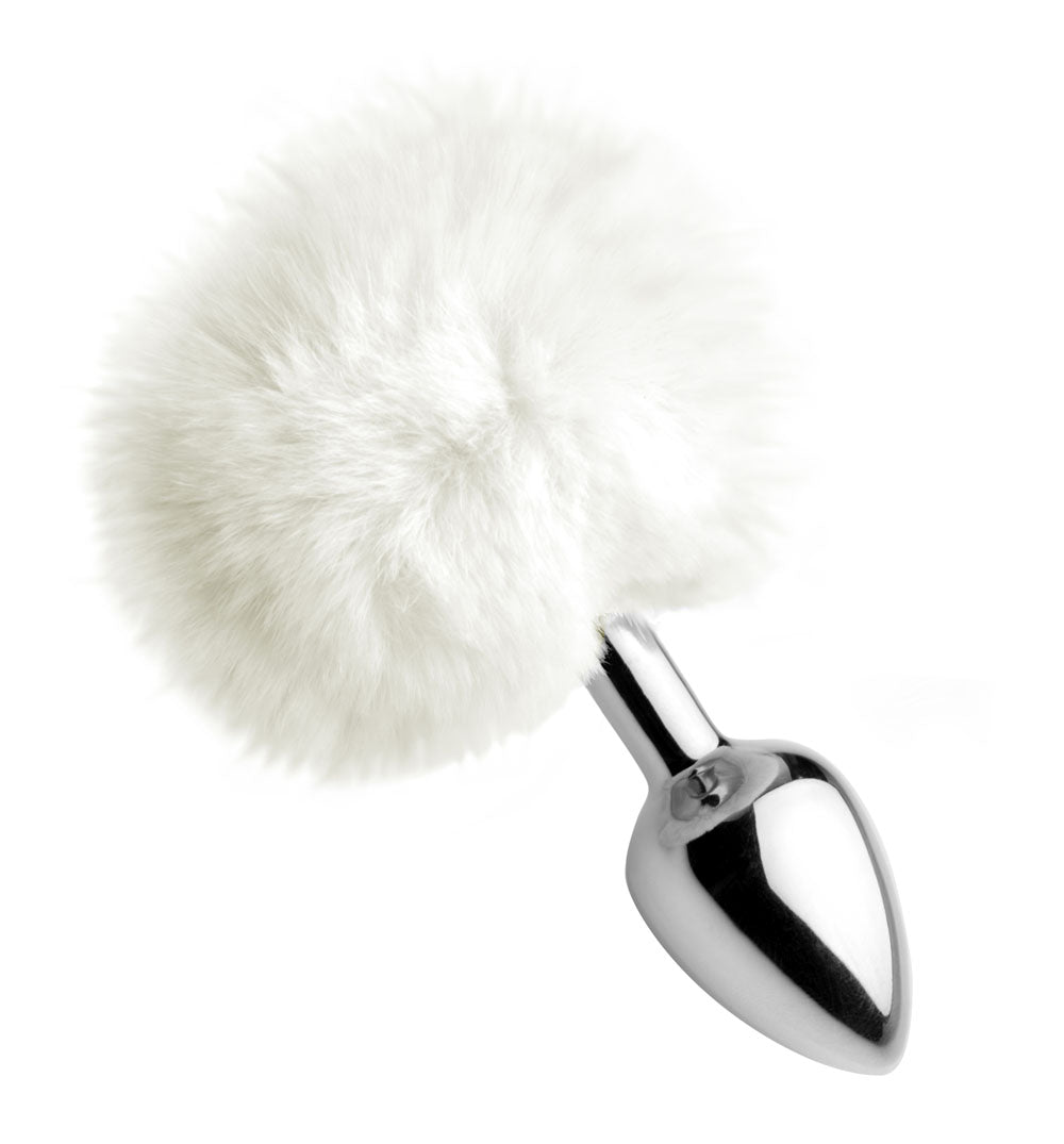 White Fluffy Bunny Tail Anal Plug by XR Brands