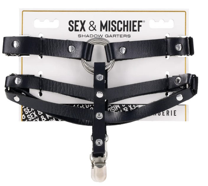 Sportsheets Shadow Garters — Black Faux Leather O-Ring Garters - SS10310