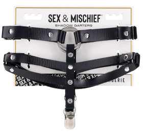 Sportsheets Shadow Garters — Black Faux Leather O-Ring Garters - SS10310