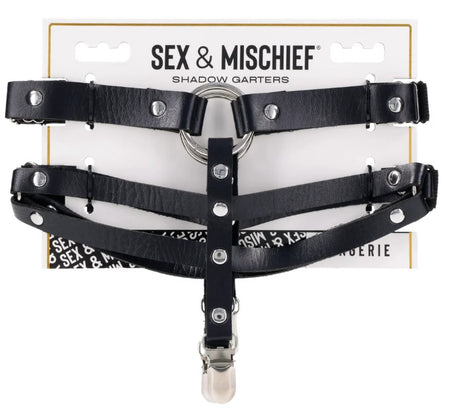 Sportsheets Shadow Garters — Black Faux Leather O-Ring Garters - SS10310