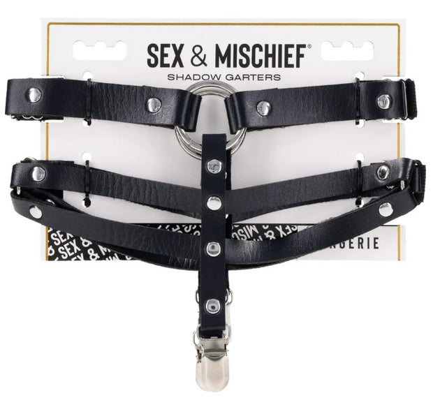 Sportsheets Shadow Garters — Black Faux Leather O-Ring Garters - SS10310