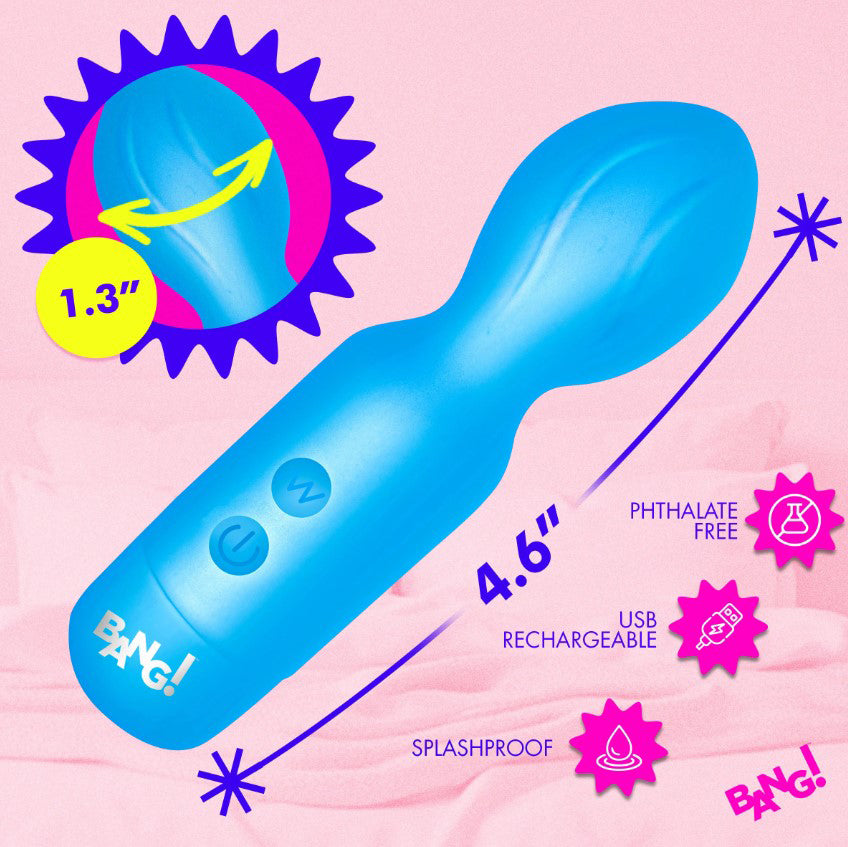 XR Brands Bang! Silicone Mini Wand, 18-Function — Blue, 4.6in - BNG-AH883-BL