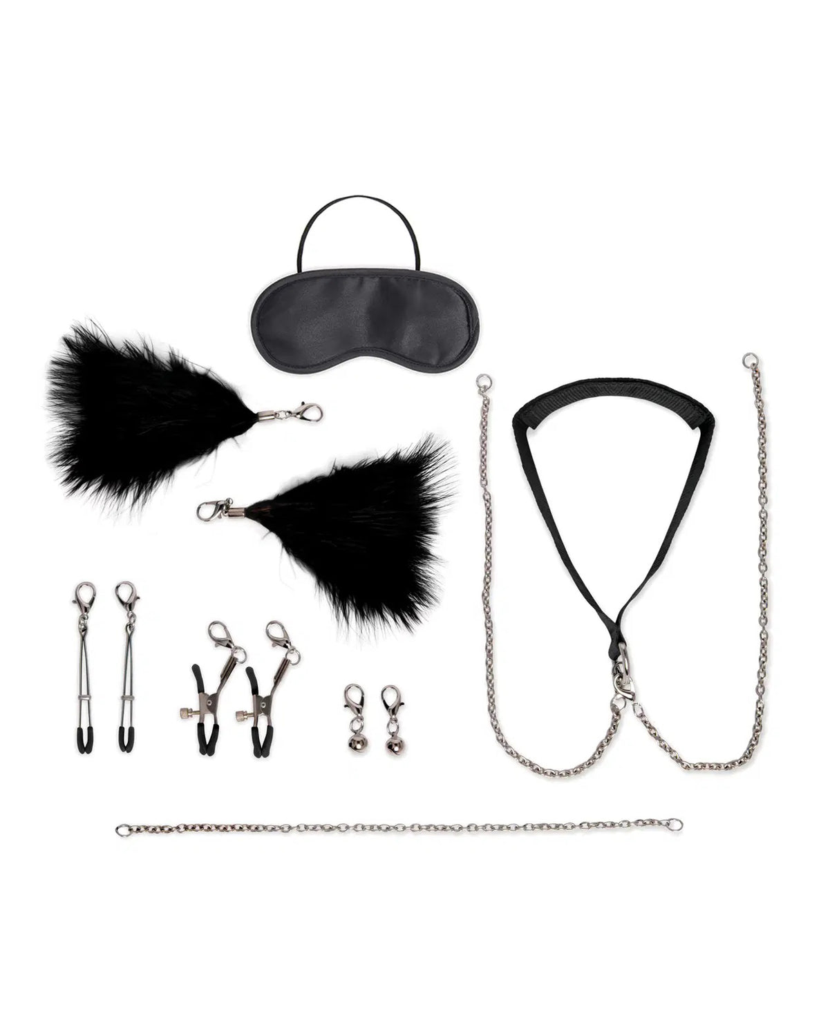 Electric Novelties 12-Piece Interchangeable Collar & Nipple Clip Set - Black - EL-LF1812