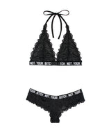 Fantasy Lingerie Not Your Bitch Lace Halter Bralette & Cheeky Set — Black S/M - FL-BAF902-SM