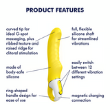 Satisfyer Yummy Sunshine Curved Silicone Vibrator, Yellow - SAT-YMMYSNSHNEV