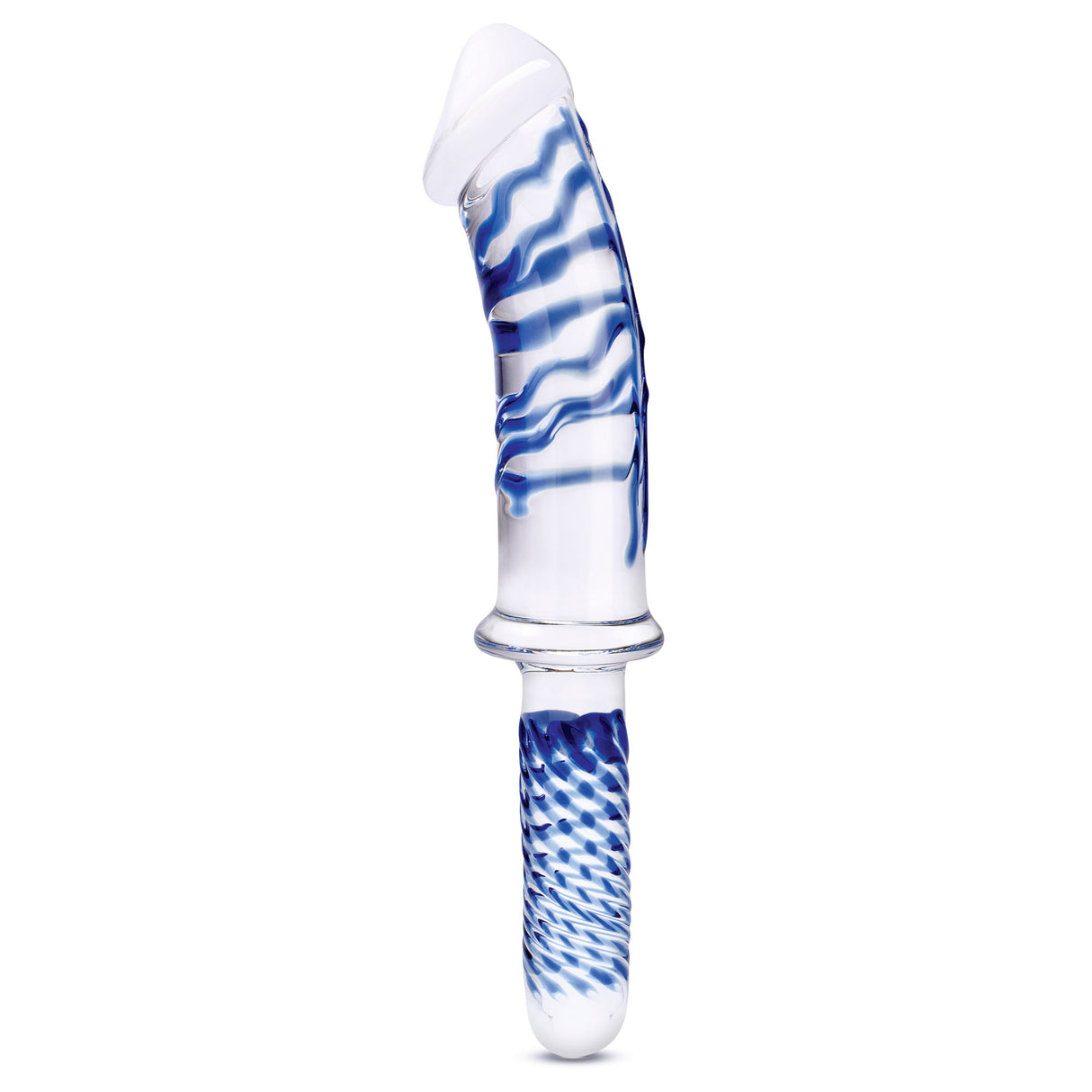 Electric Novelties 11-Inch Double-Ended Realistic Glass Dildo with Handle — Blue/Clear - GLAS-501