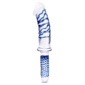 Electric Novelties 11-Inch Double-Ended Realistic Glass Dildo with Handle — Blue/Clear - GLAS-501