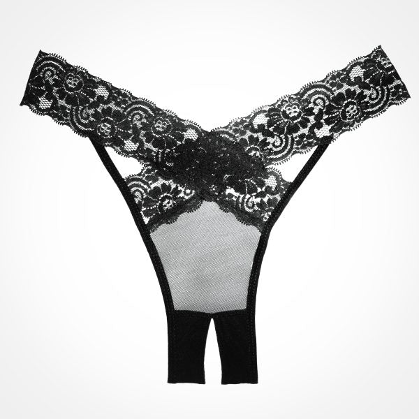 Adore Desire Dainty Sheer Crotchless Panty - One Size - Black by Allure Lingerie