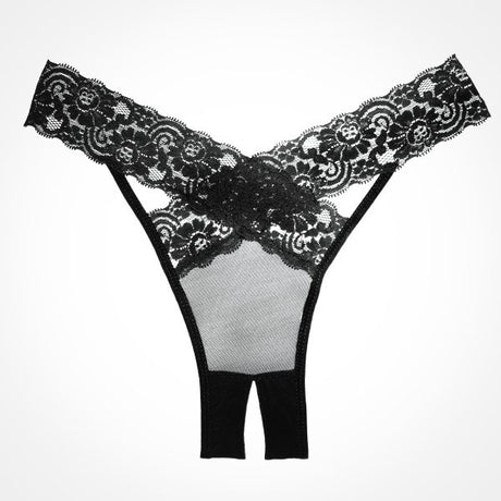 Adore Desire Dainty Sheer Crotchless Panty - One Size - Black by Allure Lingerie