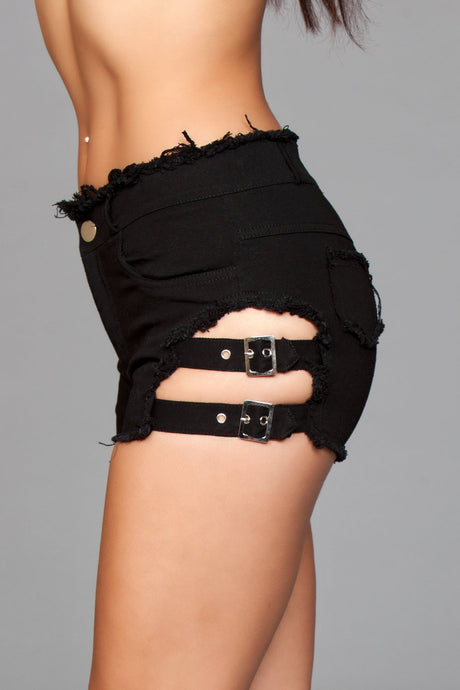 BeWicked Denim Shorts with Side Buckle Details — Small - BW-J10BKS