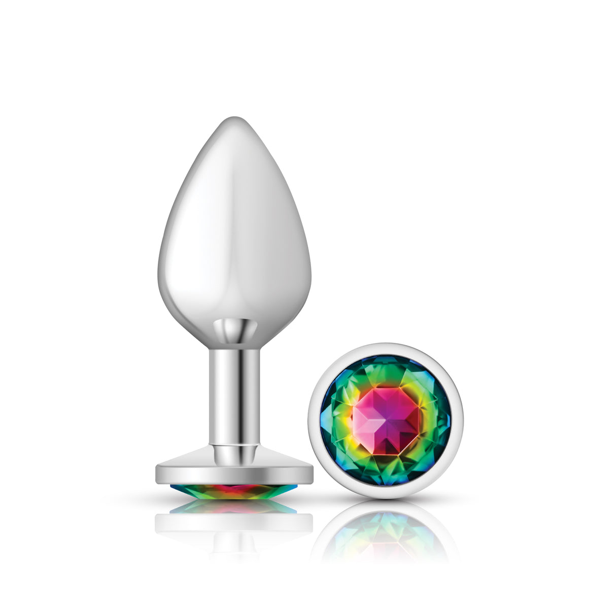Viben Cheeky Charms Medium Silver Metal Anal Plug with Rainbow Gem - VB-CC9118