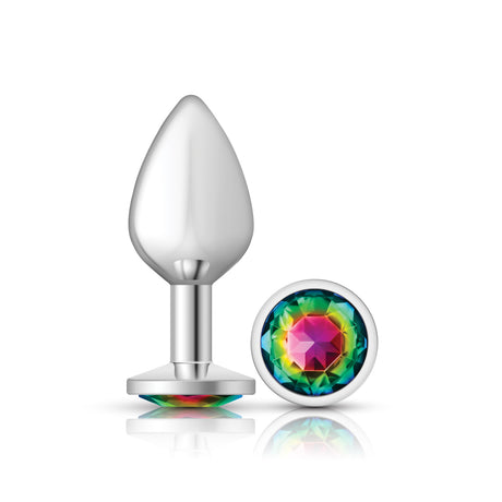 Viben Cheeky Charms Medium Silver Metal Anal Plug with Rainbow Gem - VB-CC9118